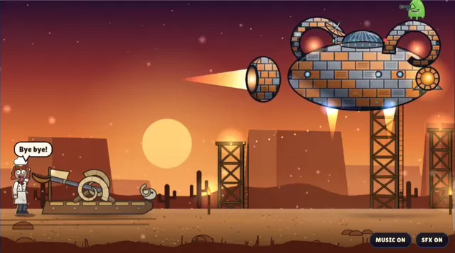 Gameplay: an alien ship escaping over the desert